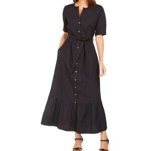 Calvin Klein | Black Belted Button-Down Maxi Dress